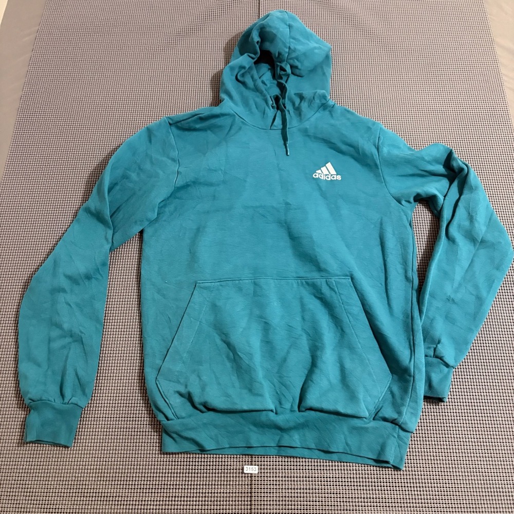 Adidas Mens Teal Blue Logo Pullover Hoodie Size Small Estimated